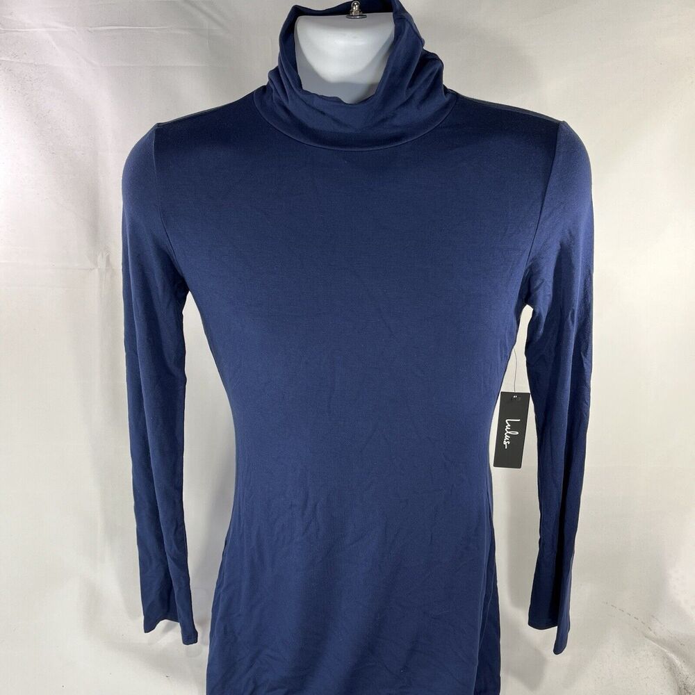 LULUS SHIRT DRESS WOMENS MEDIUM BLUE MOCK NECK LONG SLEEVE RAYON SPANDEX NWT NEW